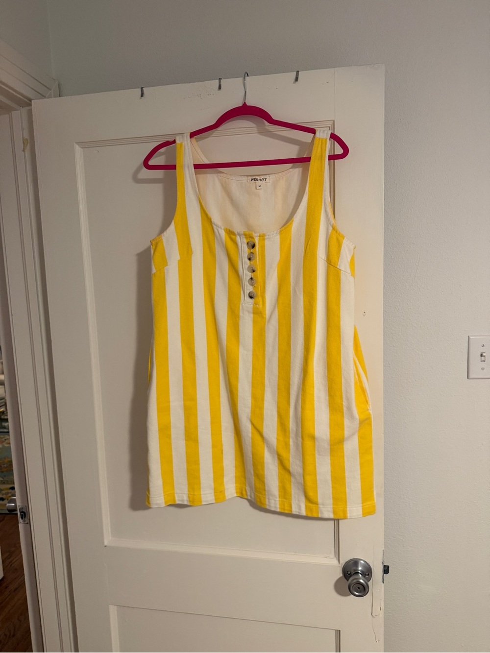 Yellow & White Stripe Tank dress with Button Placket